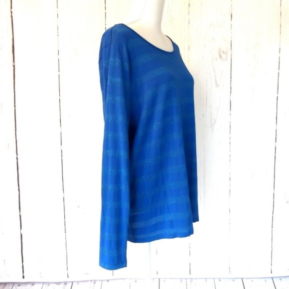 Talbots Blue Metallic Striped Top 1X - Picture 6 of 7
